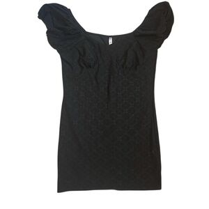 EUC Icon Apparel Black Puff Sleeve Eyelet Mini Dress- Size Large
